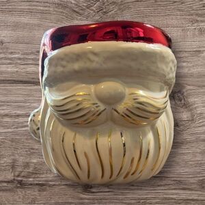 BATH & BODY WORKS CERAMIC SANTA PEDESTAL 3-WICK CANDLE HOLDER, RETIRED NWT